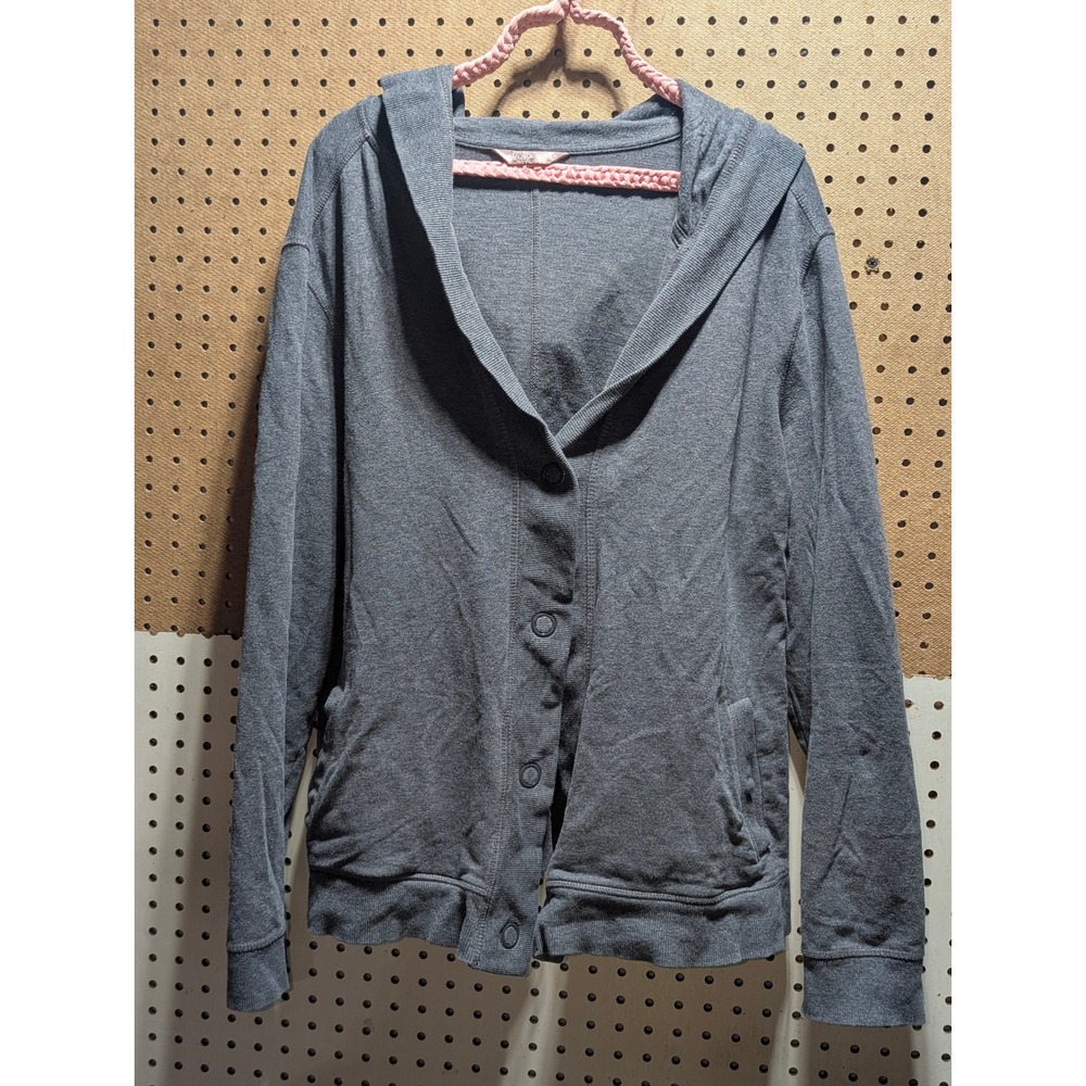 White Stag Womens Gray Snap Front Hooded Cardigan Sweater Size L Heathered Gray